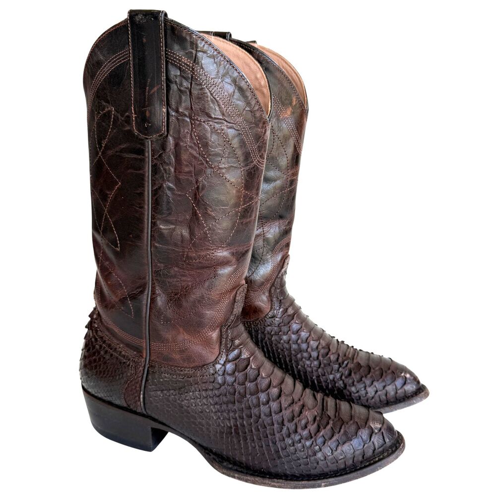 Alvies The 6th Street Men Python Cowboy Brown Snakeskin Exotic Boot Size 9.5 DE